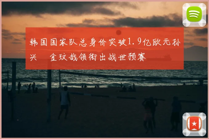 韩国国家队总身价突破1.9亿欧元孙兴慜金玟哉领衔出战世预赛